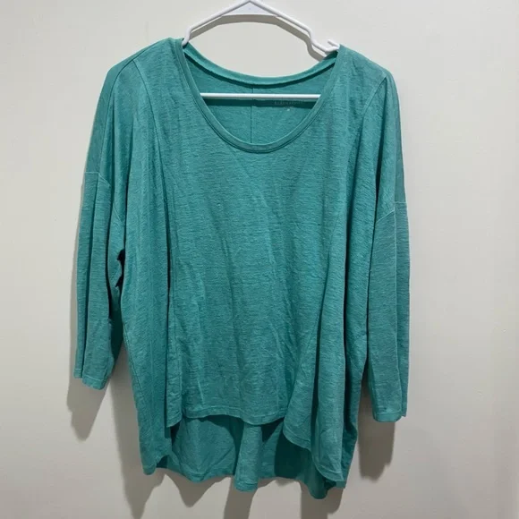 Eileen Fisher Teal 100% Linen Drop Shoulder Tunic Top | Size M - Picture 1 of 10